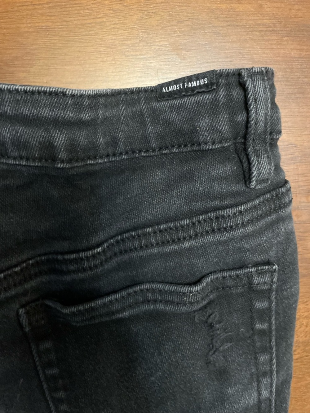 Almost Famous Black Distressed Denim Shorts Size 3 Raw Hem - Picture 6 of 7